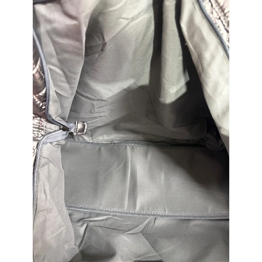 Marleylilly Quilted Weekender Bag Metallic Gunmetal Gray Puffer Travel Tote NWT